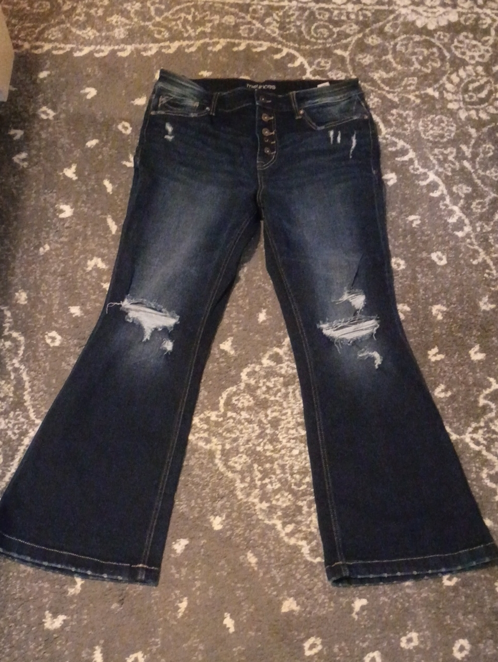 Maurices High-Rise Dark Blue Distressed Flare Jeans for Women